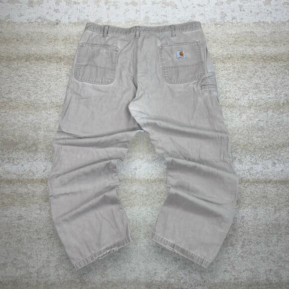 Vintage Carhartt Carpenter Pants Light Tan Canvas Baggy Dungarees Work Wear 90s